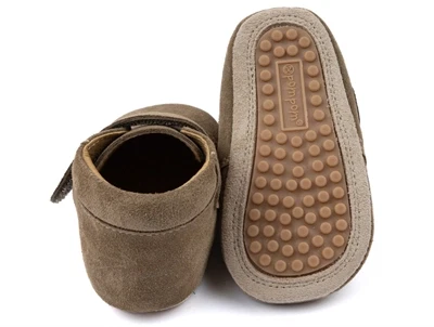 Pom Pom hjemmesko khaki med velcro og ruskind