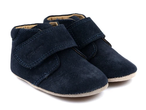 Pom Pom hjemmesko navy med velcro og ruskind