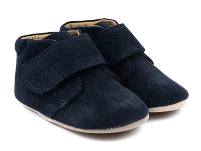 Pom Pom hjemmesko navy med velcro og ruskind