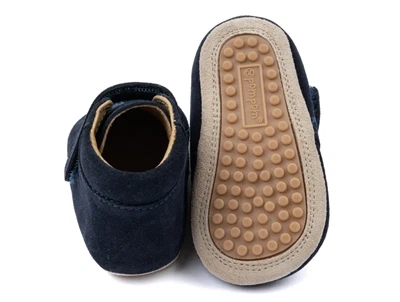Pom Pom hjemmesko navy med velcro og ruskind