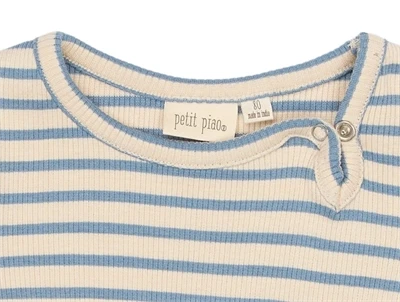 Petit Piao bodystocking råhvid med blå striber forfra