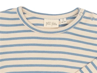 Petit Piao bluse råhvid med blå striber detalje