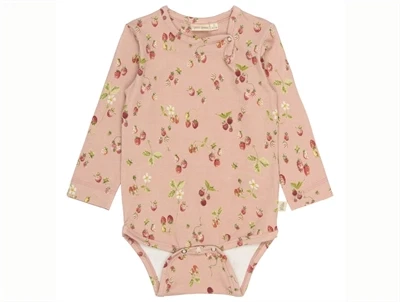 Petit Piao bodystocking rosa med jordbær forfra