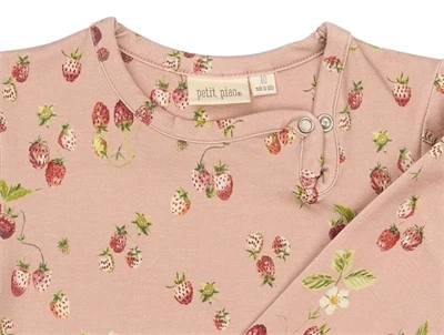 Petit Piao bodystocking rosa med jordbær mønster closeup