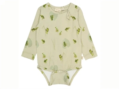 Petit Piao bodystocking i lysegrøn nuance med frøprint forfra