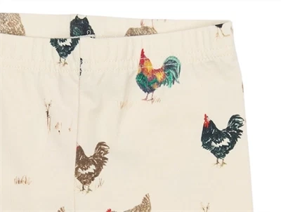 Petit Piao leggings råhvid med haner mønster closeup