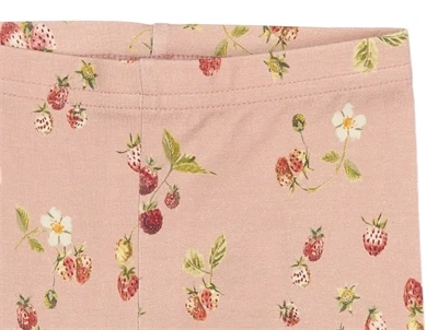 Petit Piao leggings rosa med jordbær mønster closeup