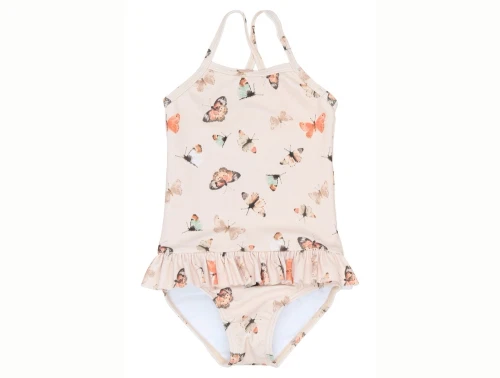 Petit Piao badedragt råhvid med sommerfugle forfra