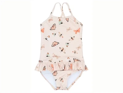 Petit Piao badedragt råhvid med sommerfugle forfra