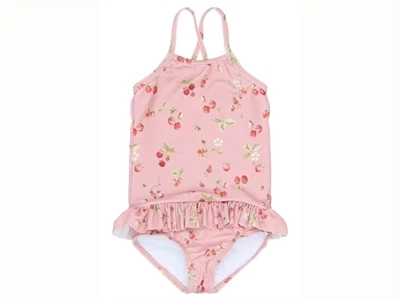 Petit Piao badedragt rosa med jordbær forfra