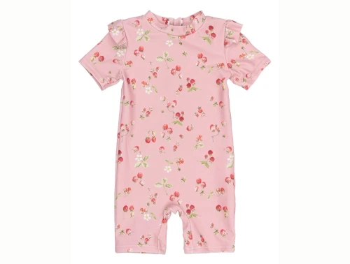 Petit Piao rosa badedragt med jordbær forfra