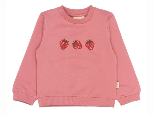 Petit Piao sweatshirt rosa med broderede jordbær forfra