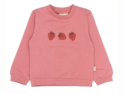 Petit Piao sweatshirt rosa med broderede jordbær forfra