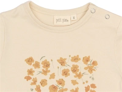 Petit Piao t-shirt råhvid med blomsterprint detalje