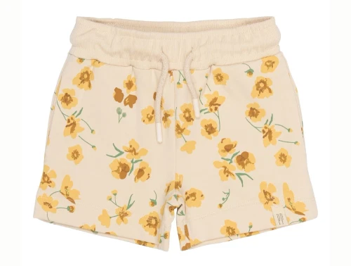 Petit Piao sweatshorts råhvid med gult blomsterprint forfra