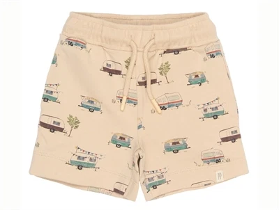 Petit Piao sweatshorts beige med camper print forfra