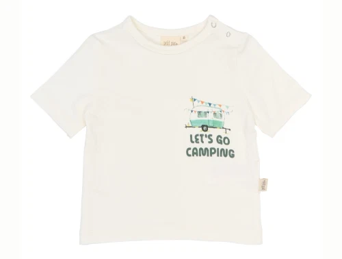 Petit Piao t-shirt råhvid med campingprint forfra
