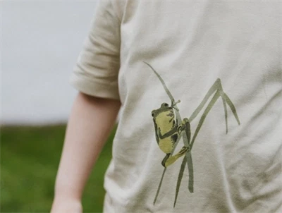Petit Piao t-shirt i lys beige nuance med frømotiv på barn