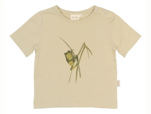 Petit Piao t-shirt i lys beige nuance med frømotiv forfra