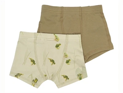 Petit Piao boxershorts 2-pack i lysegrøn og olivengrøn med frøprint