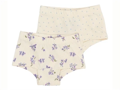 Petit Piao hipsters 2-pack i creme nuance med blomsterprint og blå hjerter