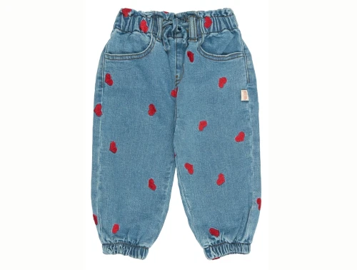 Petit Piao denim bukser lyseblå med hjerter forfra