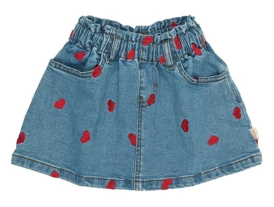 Petit Piao denim nederdel lyseblå med hjerter forfra