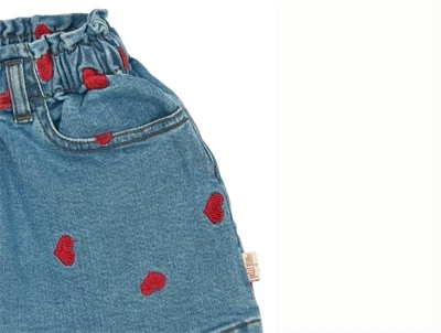 Petit Piao denim nederdel broderede hjerter detalje