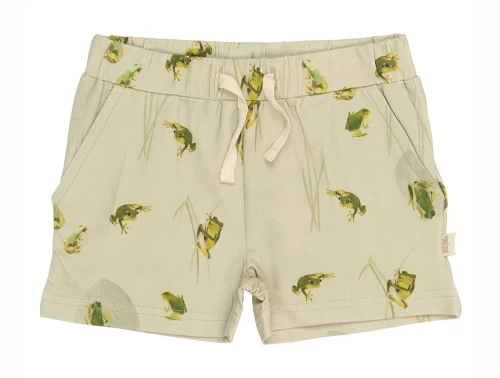 Petit Piao shorts beige med frøer forfra