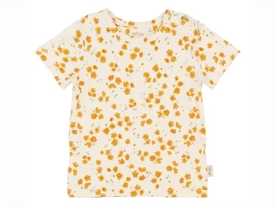 Petit Piao t-shirt råhvid med gult blomsterprint forfra