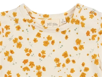 Petit Piao t-shirt råhvid med gult blomsterprint detalje