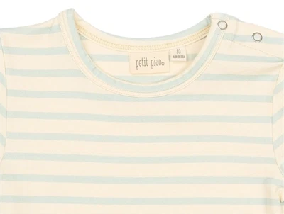 Petit Piao t-shirt råhvid med lyseblå striber detalje
