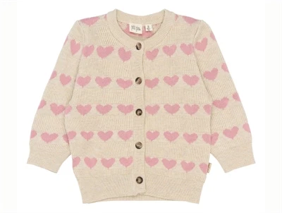 Petit Piao cardigan råhvid med rosa hjerter