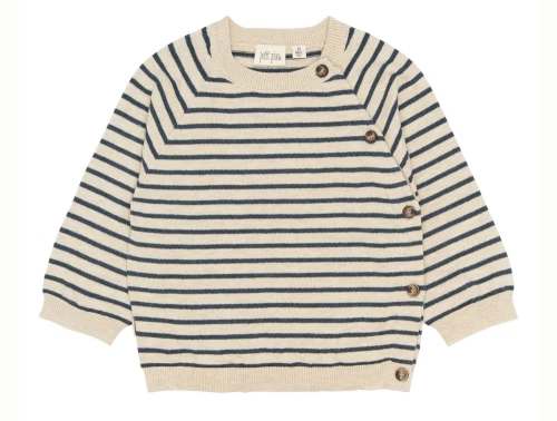 Petit Piao strikcardigan i råhvid nuance med navy striber