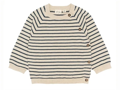 Petit Piao strikcardigan i råhvid nuance med navy striber