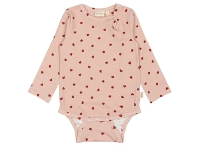 Petit Piao body med hjerteprint og lange ærmer set forfra