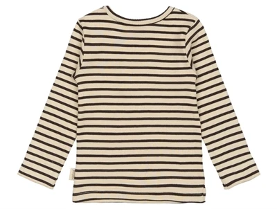 Langærmet T-shirt i coffee bean striber fra Petit Piao