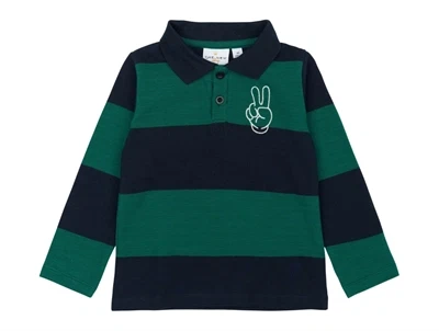 THE NEW Siblings langærmet pique polo i navy og grønne striber