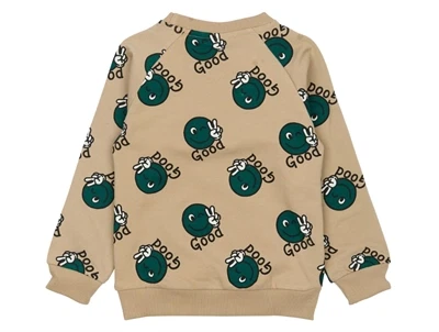 THE NEW siblings sweatshirt i humus med grønne smiley-ansigter bagfra