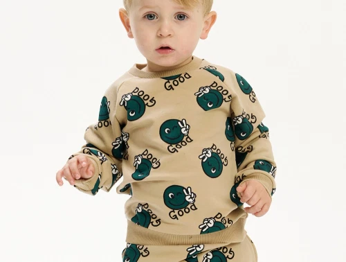 THE NEW siblings sweatshirt i humus med grønne smiley-ansigter på barn