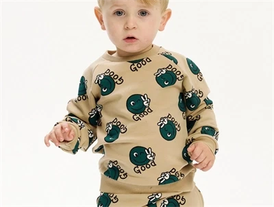 THE NEW siblings sweatshirt i humus med grønne smiley-ansigter på barn