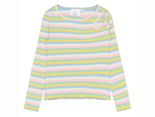 THE NEW Stella rib bluse i multi striped med flæsekant