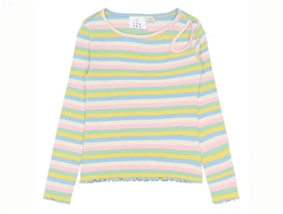 THE NEW Stella rib bluse i multi striped med flæsekant