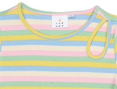 THE NEW Stella rib kjole multi striped tæt på hals og ribstruktur