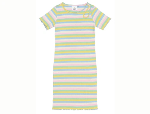THE NEW Stella rib kjole i multi striped med flæsekant