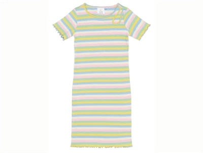 THE NEW Stella rib kjole i multi striped med flæsekant