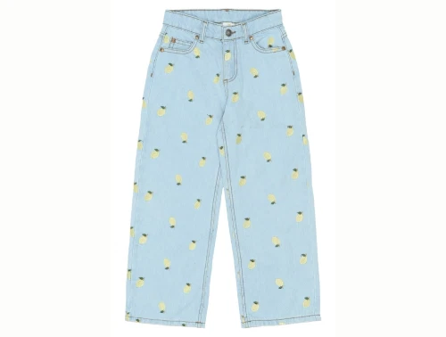 THE NEW Sia wide jeans light blue denim med citronbroderi