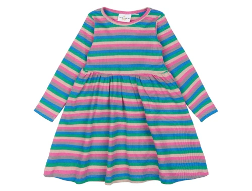 THE NEW siblings rib kjole med flerfarvede striber og lange ærmer  