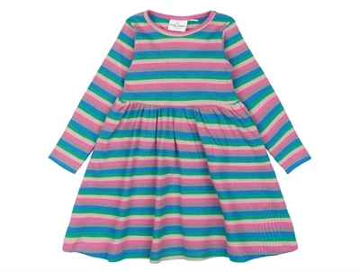 THE NEW siblings rib kjole med flerfarvede striber og lange ærmer  