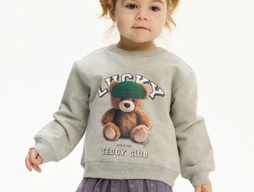 THE NEW siblings lysegrå melange sweatshirt med bamseprint foran  